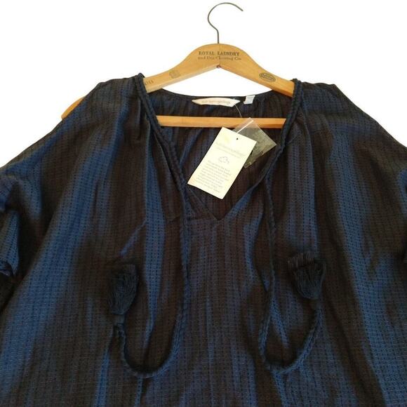 Soft Surroundings Chandra Top Size S NWT Cold Shoulder Beaded Tassel Boho Rayon - Picture 4 of 9